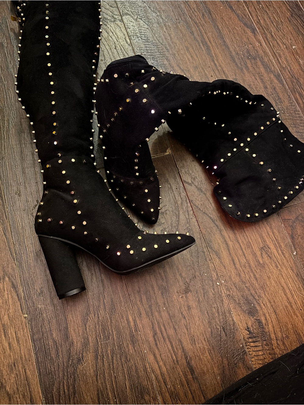 Dolls Kill Black Over-the-Knee Studded Block Heel Boots